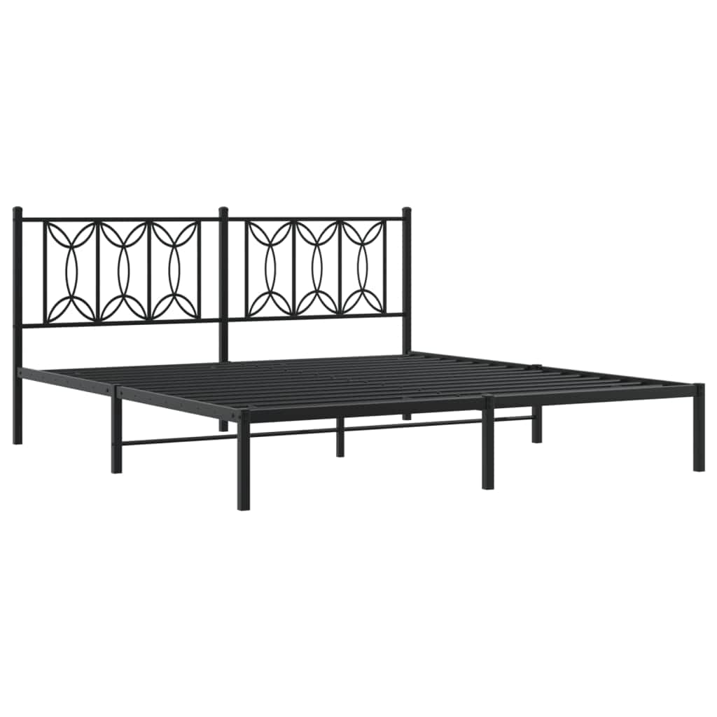 Stylish Metal Bed Frame with Headboard Black King Size