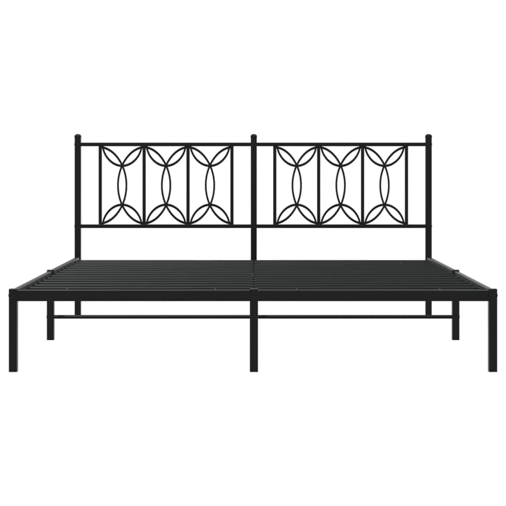 Stylish Metal Bed Frame with Headboard Black King Size