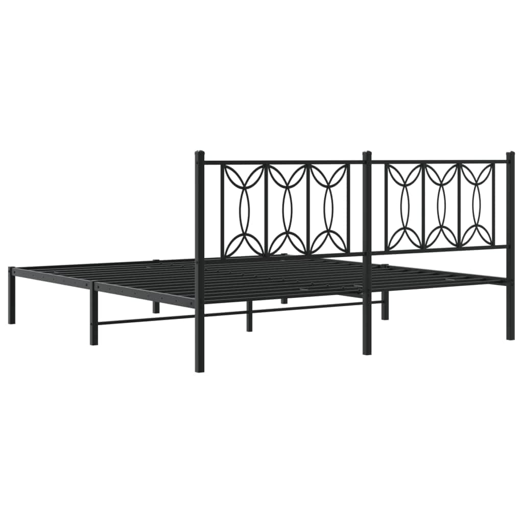 Stylish Metal Bed Frame with Headboard Black King Size