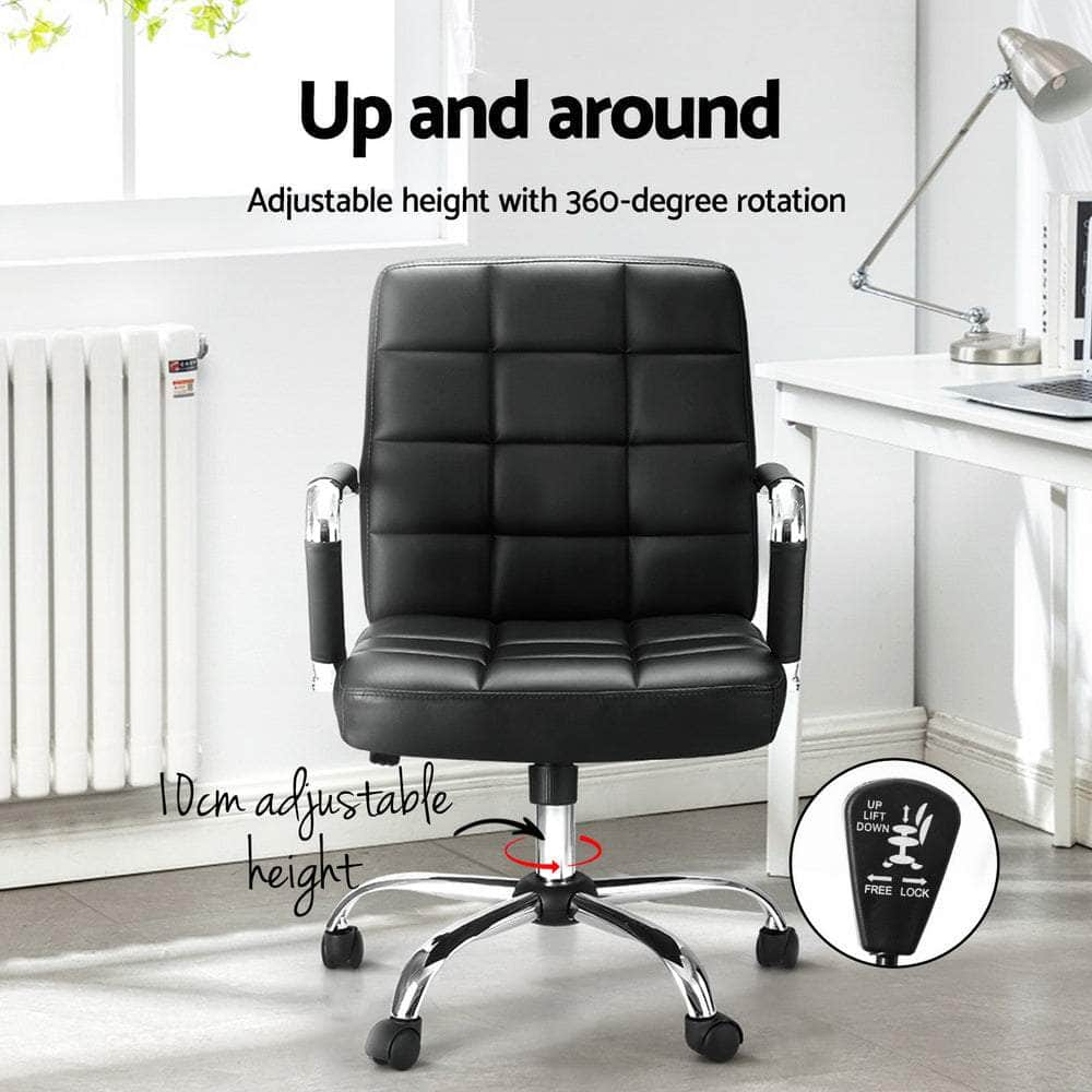 Stylish Office Chair Pu Leather Mid Back Black