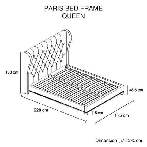 Stylish Queen Bed Frame with Beige Fabric and High French Provincial Headboard