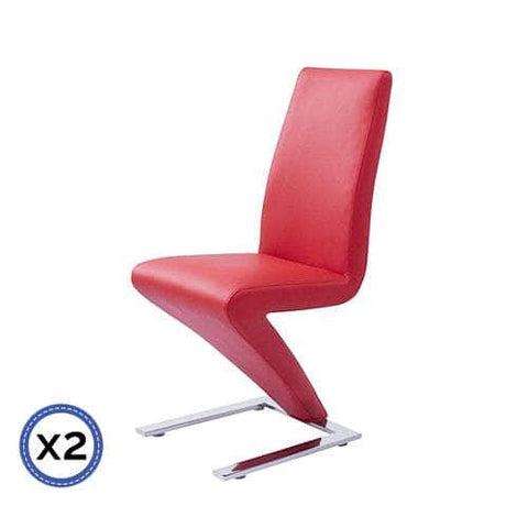 Stylish Red Leatherette Dining Chairs - Set of 2