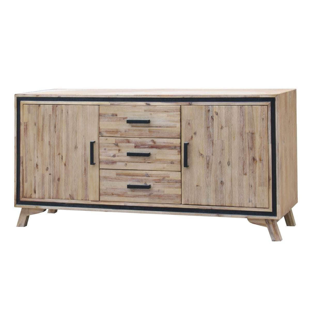 Stylish Silver Brush Buffet Sideboard with Acacia and Veneer Frame