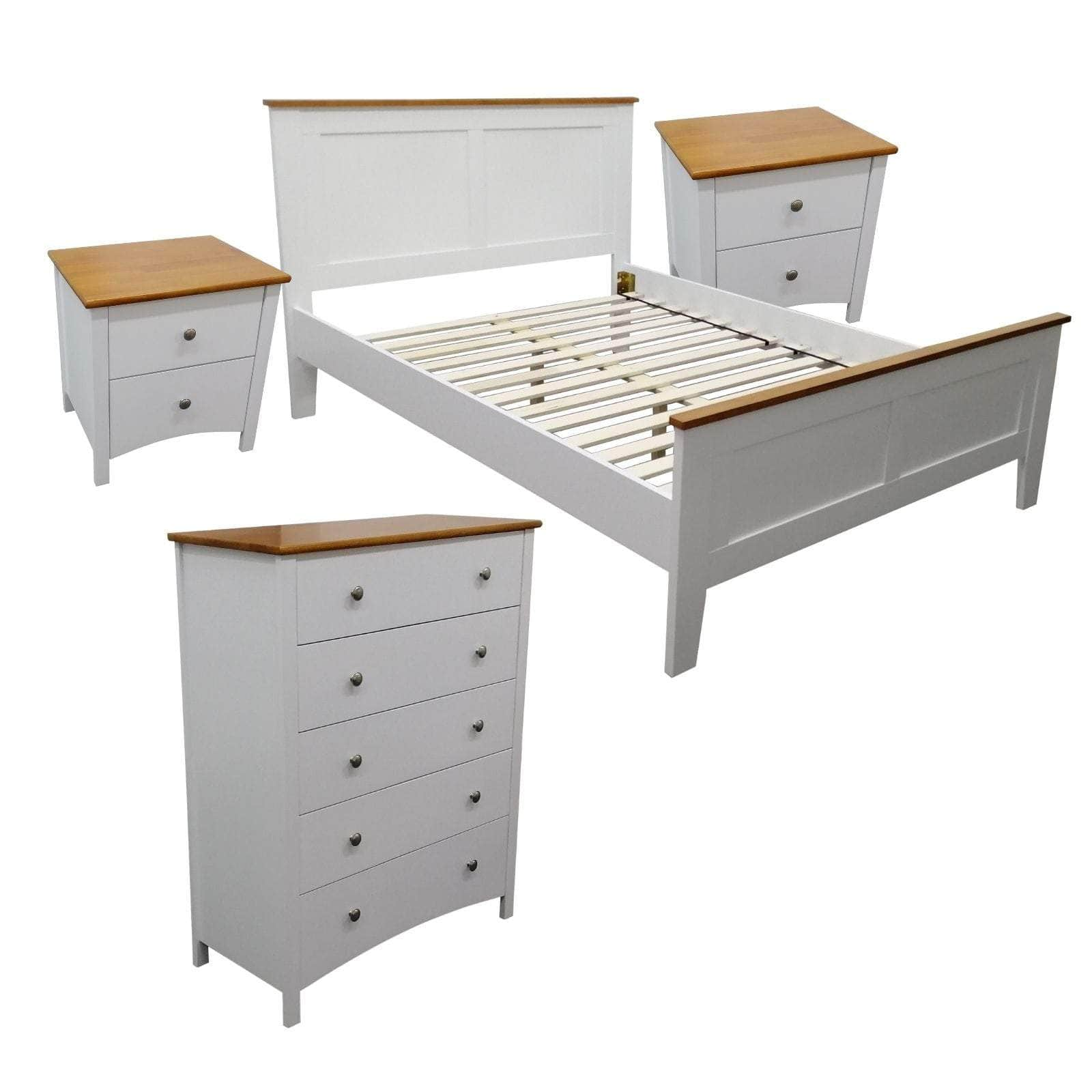 Stylish White Bedroom Furniture Set: Double/Queen/King Single Bed Suite, Bedside, and Tallboy