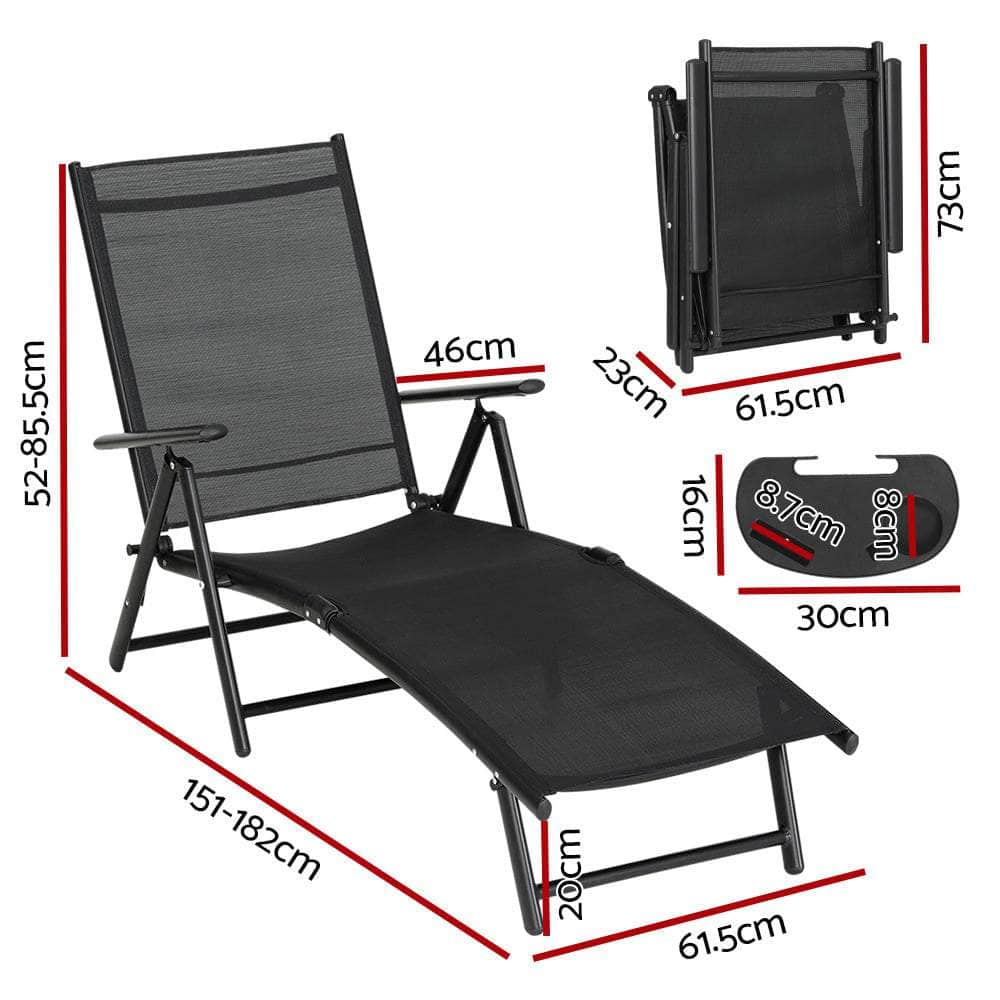 Sun Lounge Outdoor Lounger Aluminium Folding Beach Chair Camping Patio