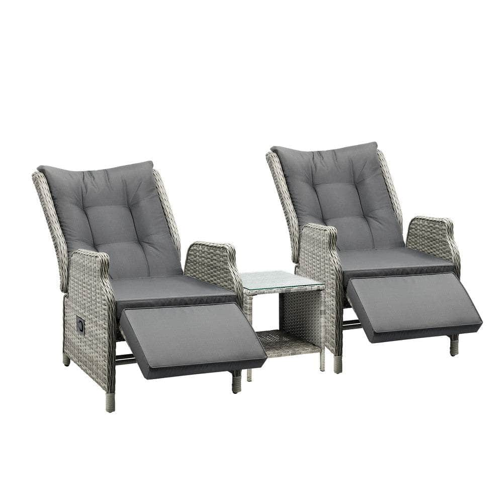 Sun Lounge Outdoor Recliner Chair &Table Outdoor Furniture Patio Set of 3