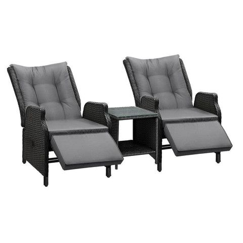 Sun Lounge Outdoor Recliner Chair &Table Outdoor Furniture Patio Set of 3