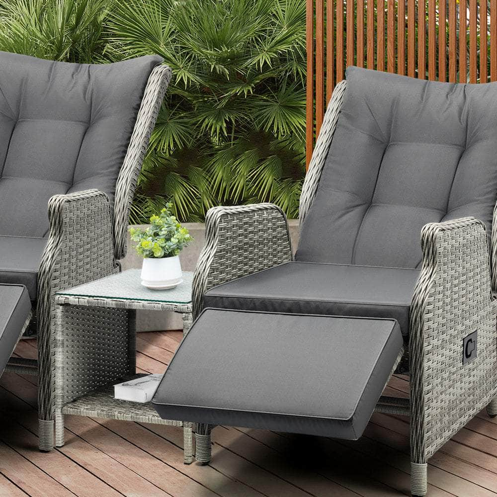 Sun Lounge Outdoor Recliner Chair &Table Outdoor Furniture Patio Set of 3