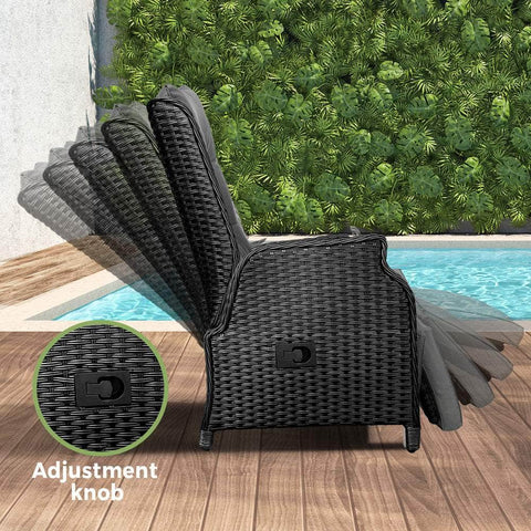 Sun Lounge Outdoor Recliner Chair &Table Outdoor Furniture Patio Set of 3