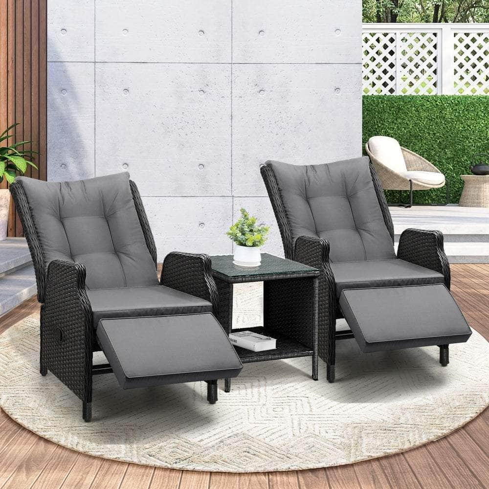 Sun Lounge Outdoor Recliner Chair &Table Outdoor Furniture Patio Set of 3