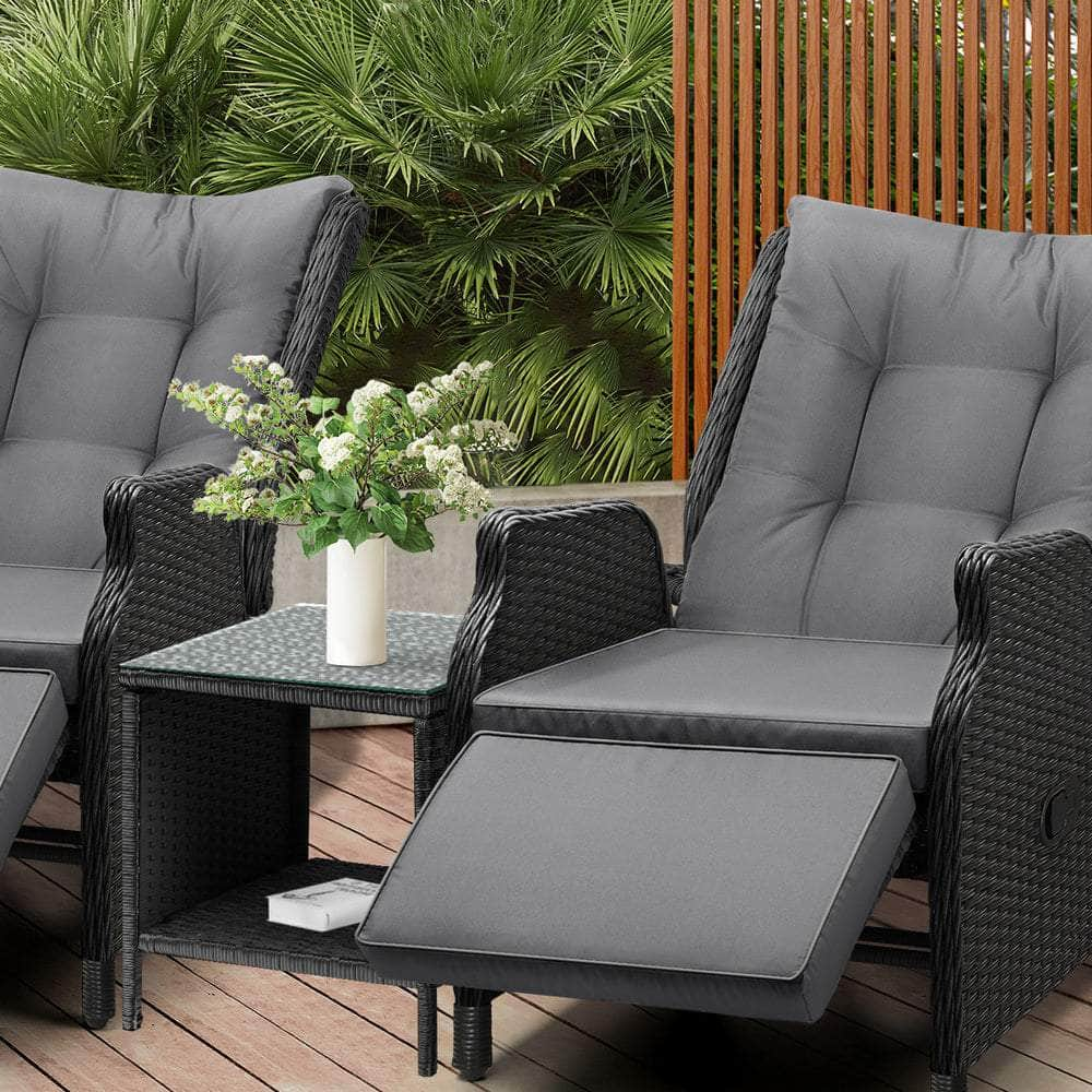 Sun Lounge Outdoor Recliner Chair &Table Outdoor Furniture Patio Set of 3