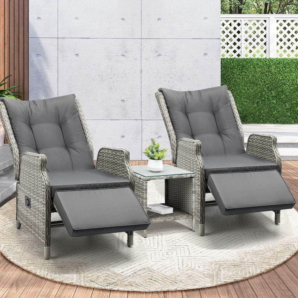 Sun Lounge Outdoor Recliner Chair &Table Outdoor Furniture Patio Set of 3