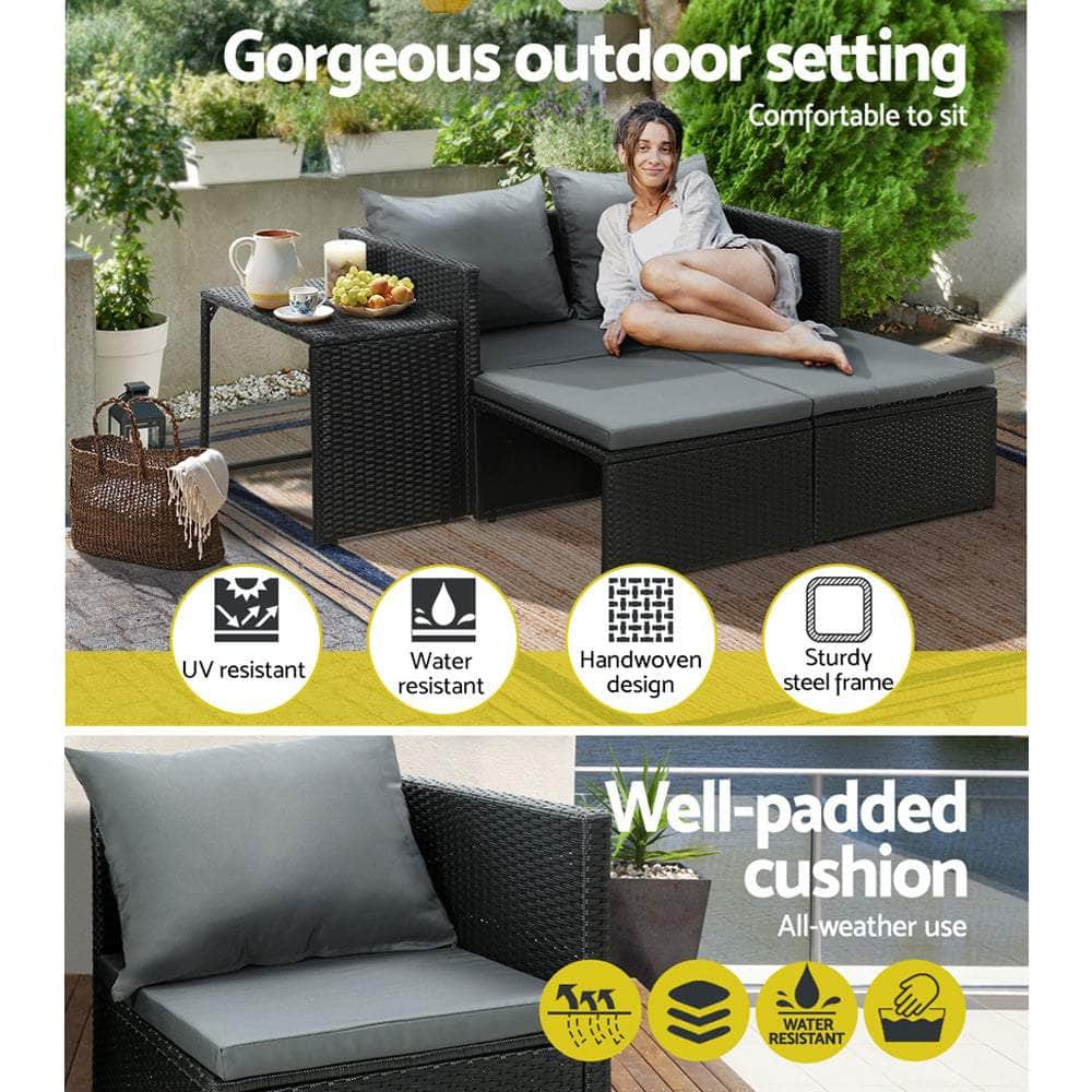 Sun Lounge Wicker Lounger Patio Furniture Outdoor Setting Day Bed Garden