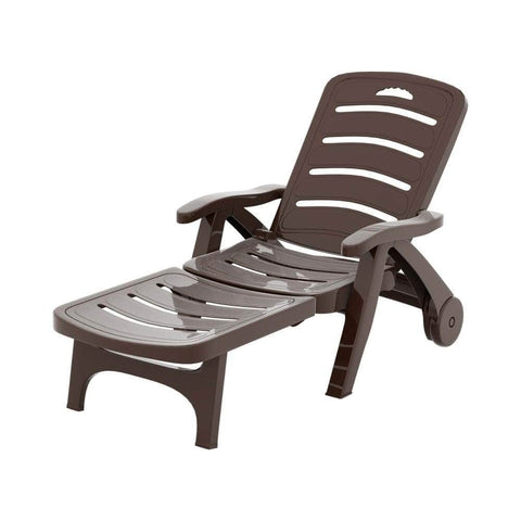 Sun Lounger Folding Lounge Chair Wheels Patio Outdoor Furniture