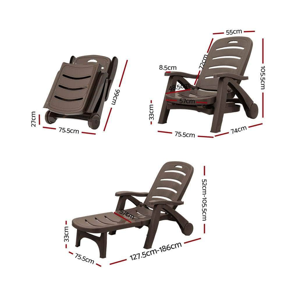 Sun Lounger Folding Lounge Chair Wheels Patio Outdoor Furniture