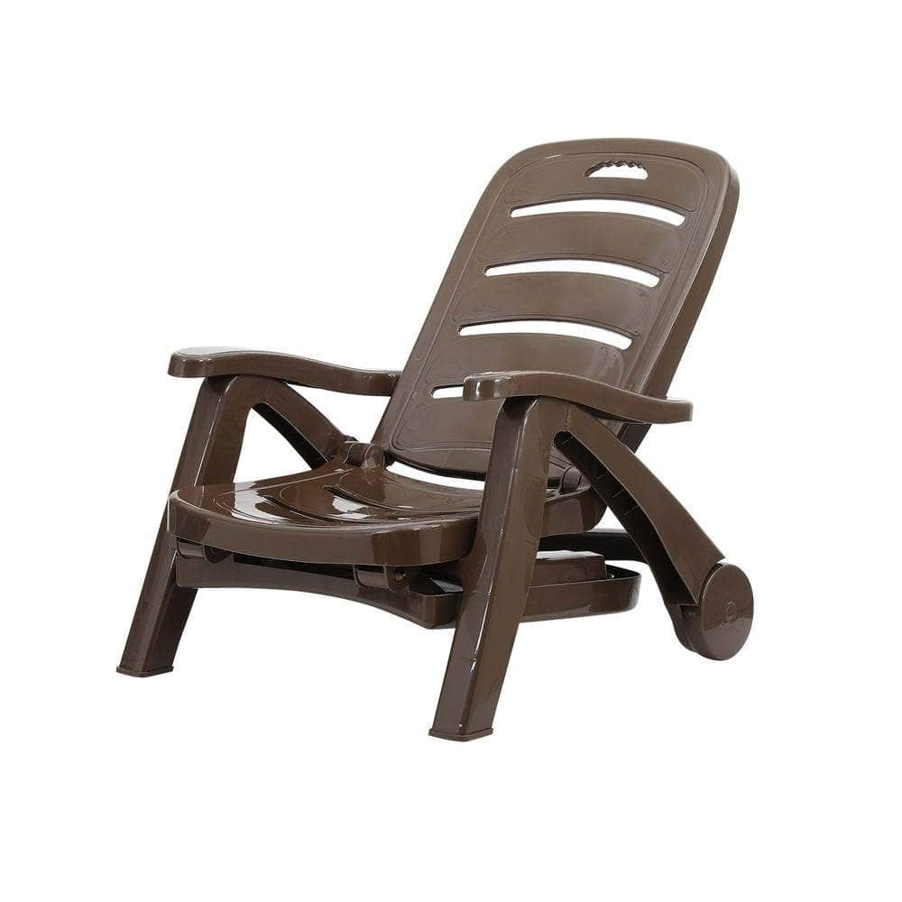 Sun Lounger Folding Lounge Chair Wheels Patio Outdoor Furniture