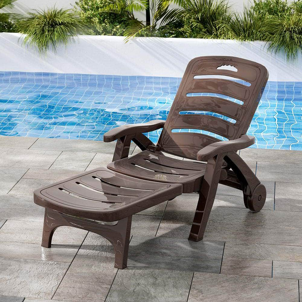 Sun Lounger Folding Lounge Chair Wheels Patio Outdoor Furniture