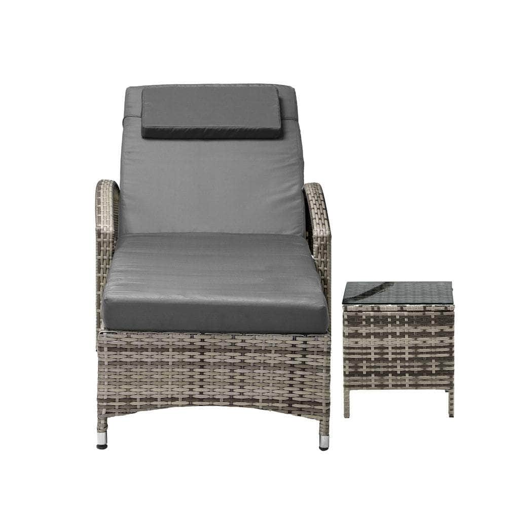 Sun Lounger Wheeled Day Bed with Table Set Outdoor Patio