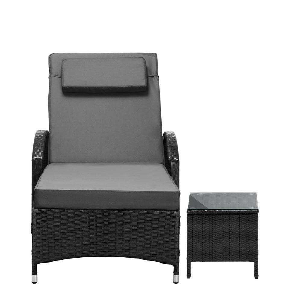 Sun Lounger Wheeled Day Bed with Table Set Outdoor Patio