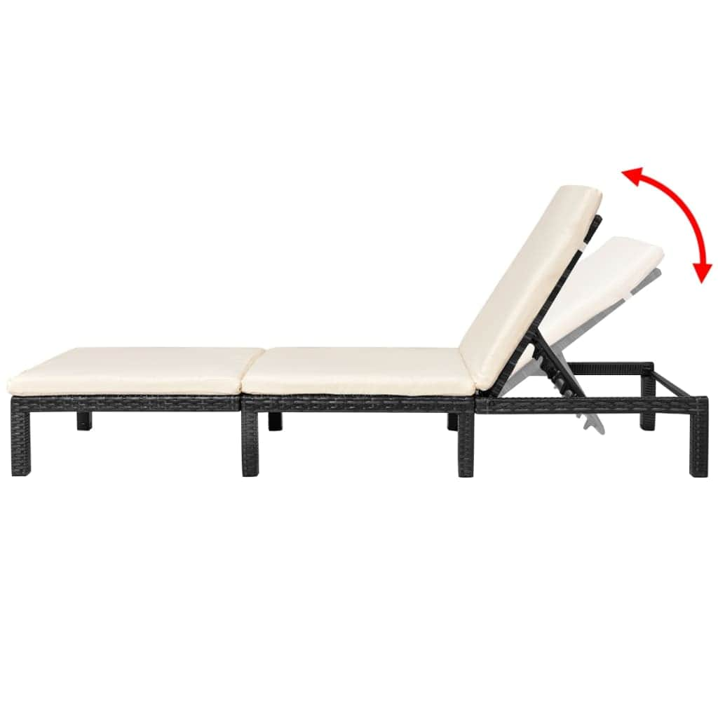 Sun Lounger with Cushion Poly Rattan Black