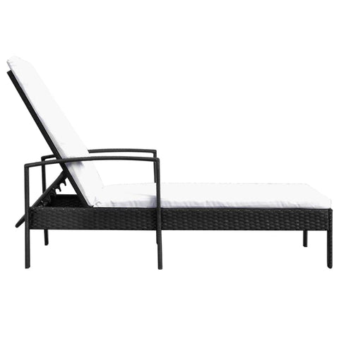 Sun Lounger with Cushion Poly Rattan Black