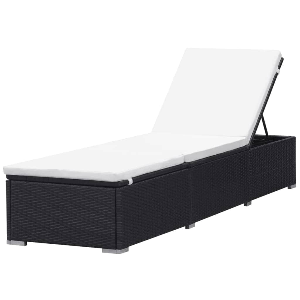 Sun Lounger with Cushion Poly Rattan Black