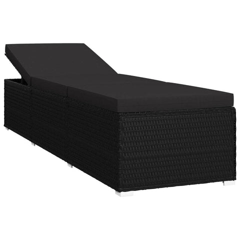 Sun Lounger with Cushion Poly Rattan Black