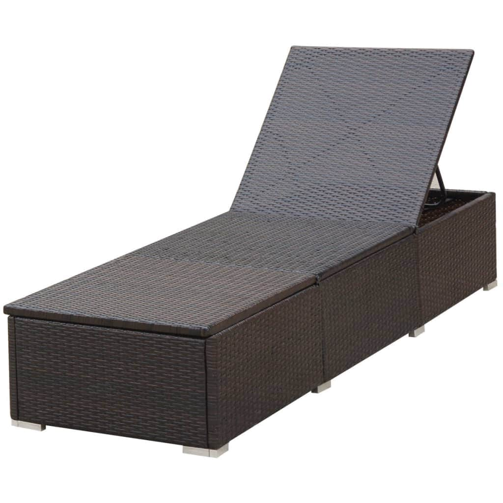 Sun Lounger with Cushion Poly Rattan Brown