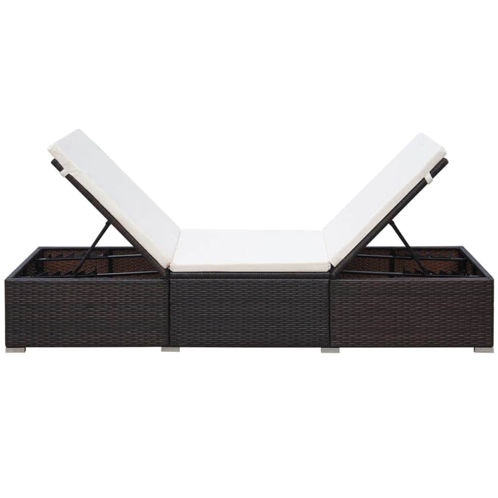 Sun Lounger with Cushion Poly Rattan Brown