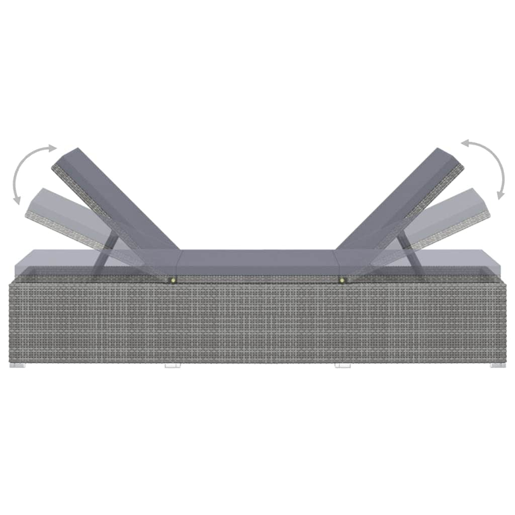 Sun Lounger with Cushion Poly Rattan Grey