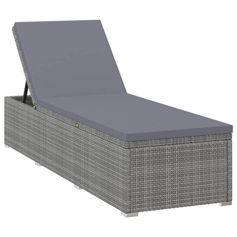 Sun Lounger with Cushion Poly Rattan Grey