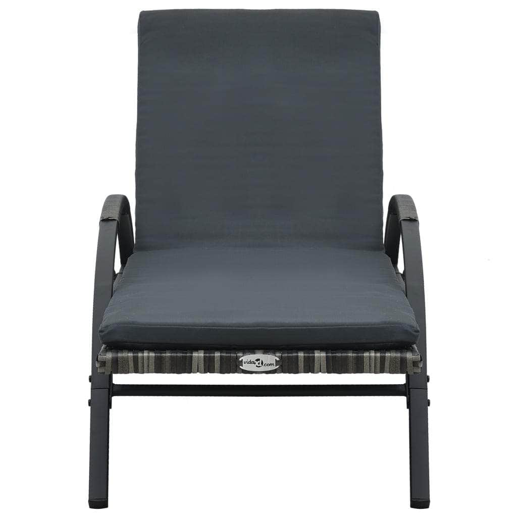 Sun Lounger with Cushion & Wheels Poly Rattan Anthracite