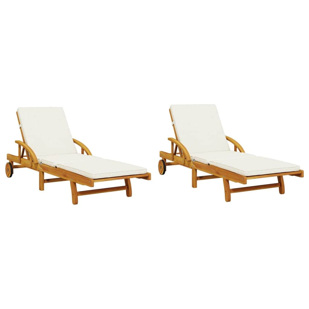 Sun Loungers 2 pcs with Cushions Solid Wood Acacia