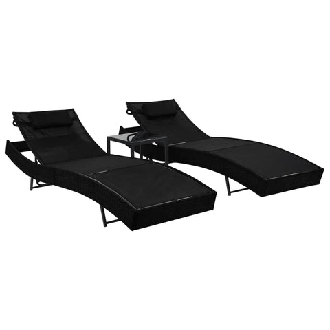 Sun Loungers 2 pcs with Table Poly Rattan and Textilene