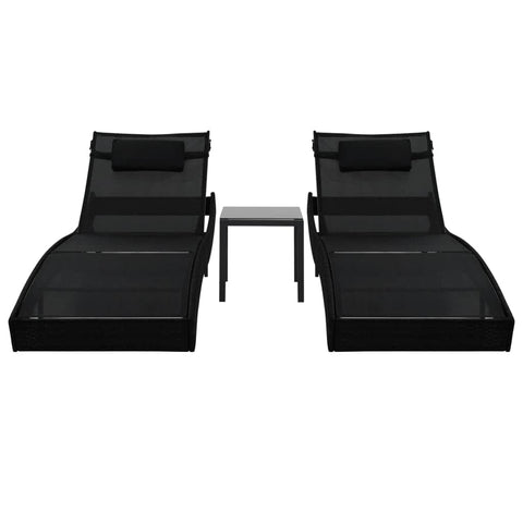 Sun Loungers 2 pcs with Table Poly Rattan and Textilene