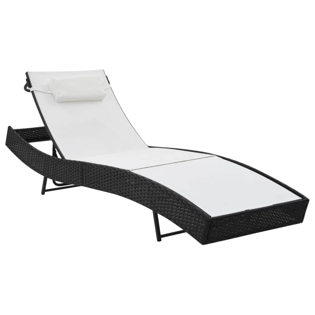 Sun Loungers 2 pcs with Table Poly Rattan and Textilene Black