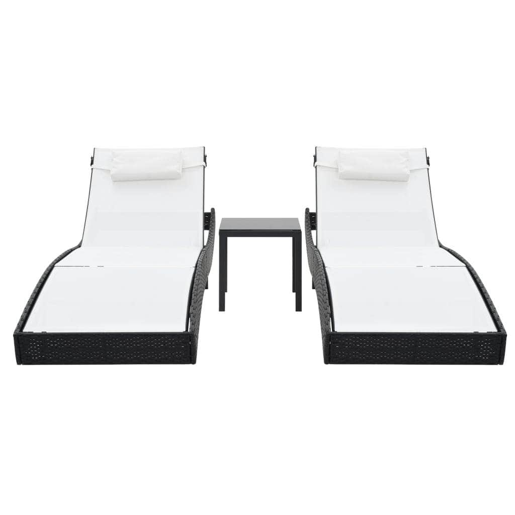 Sun Loungers 2 pcs with Table Poly Rattan and Textilene Black