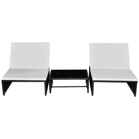 Sun Loungers 2 pcs with Table Poly Rattan Black