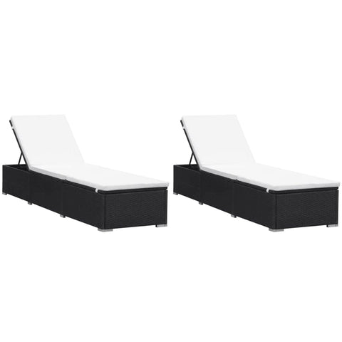 Sun Loungers with Cushions 2 pcs Poly Rattan Black