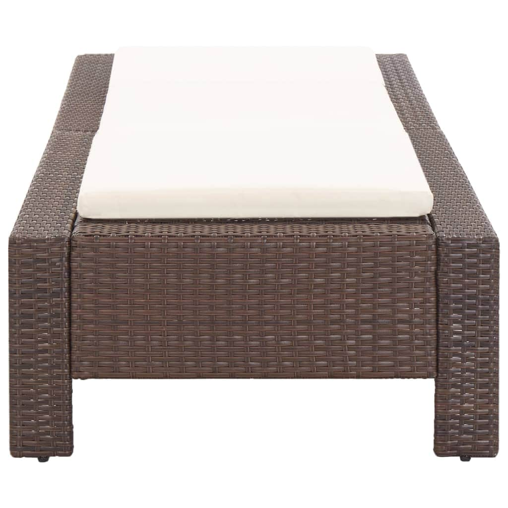 Sunbed with Cushion Brown Poly Rattan