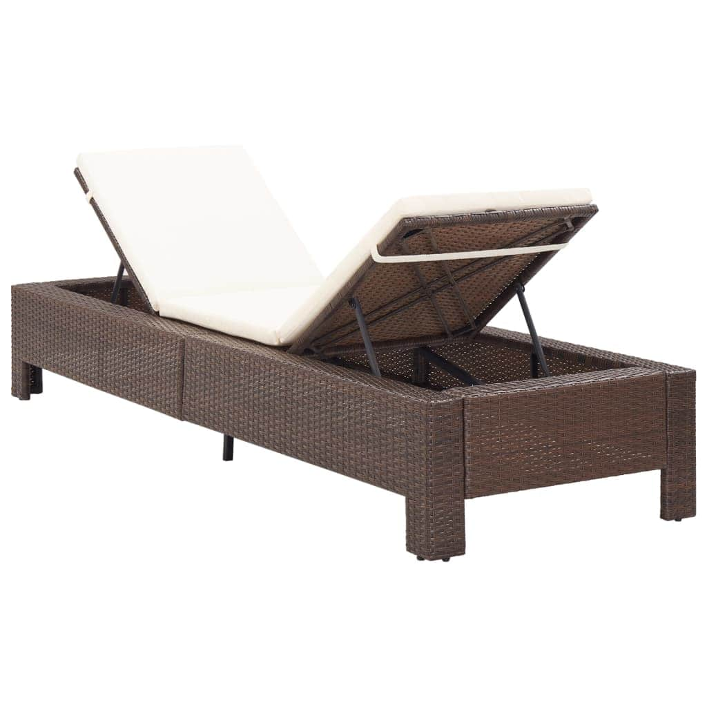 Sunbed with Cushion Brown Poly Rattan