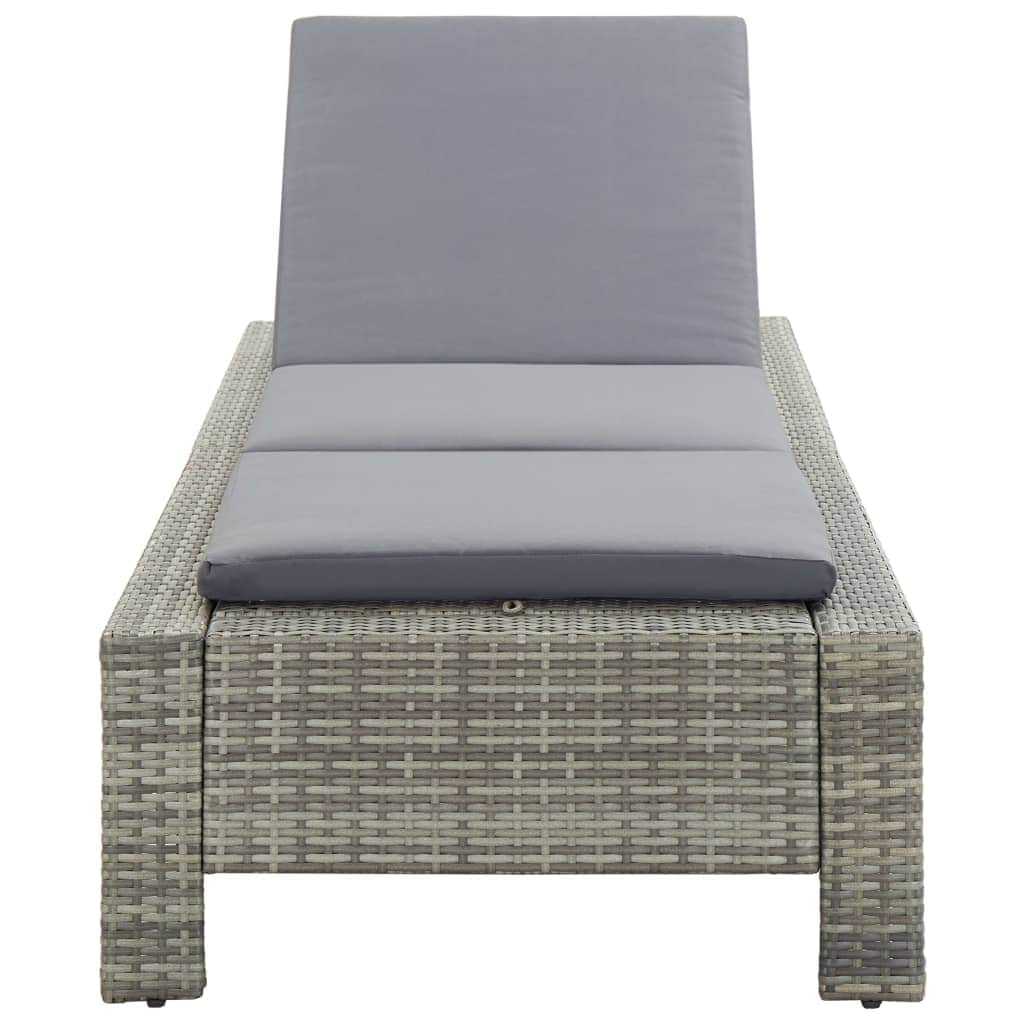 Sunbed with Cushion Grey Poly Rattan