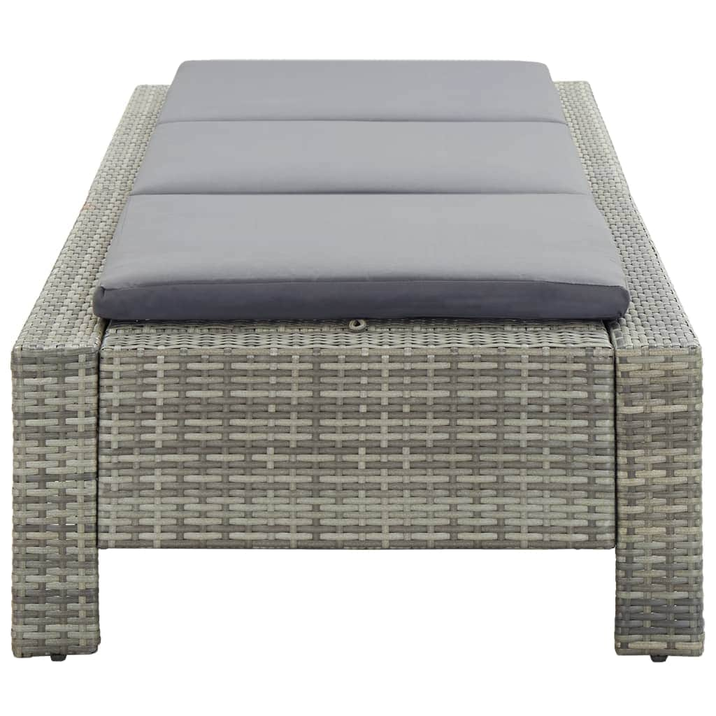 Sunbed with Cushion Grey Poly Rattan