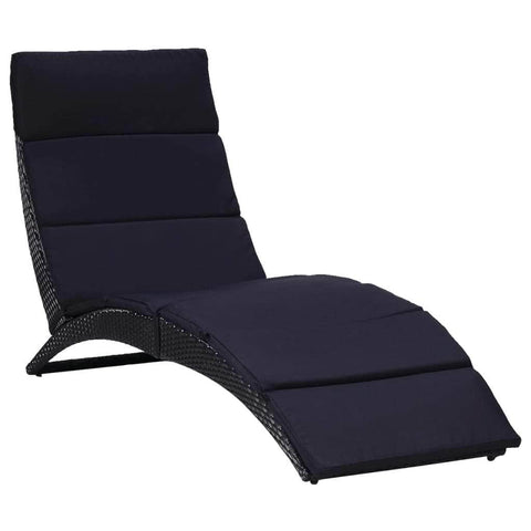 Sunbed with Cushion Poly Rattan Black