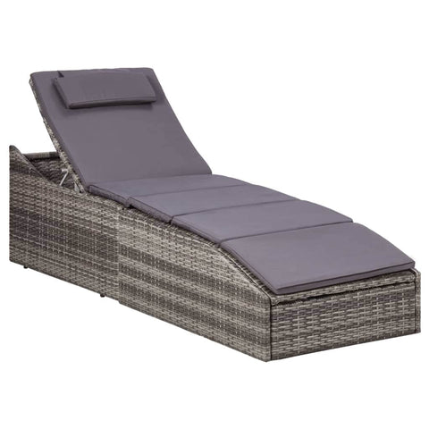 Sunbed with Cushion Poly Rattan Grey