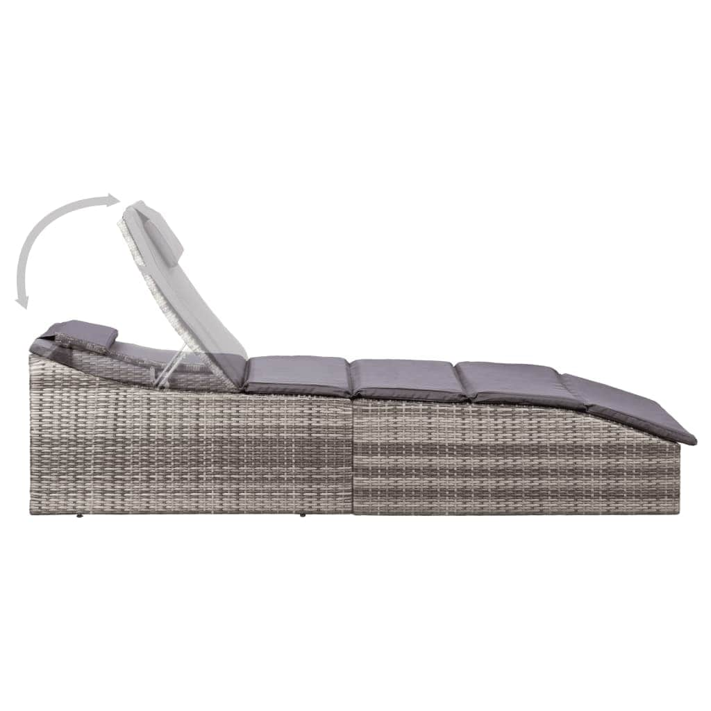 Sunbed with Cushion Poly Rattan Grey