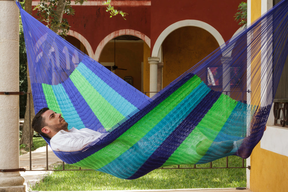 Queen Size Super Nylon Mexican Hammock in Oceanica Colour