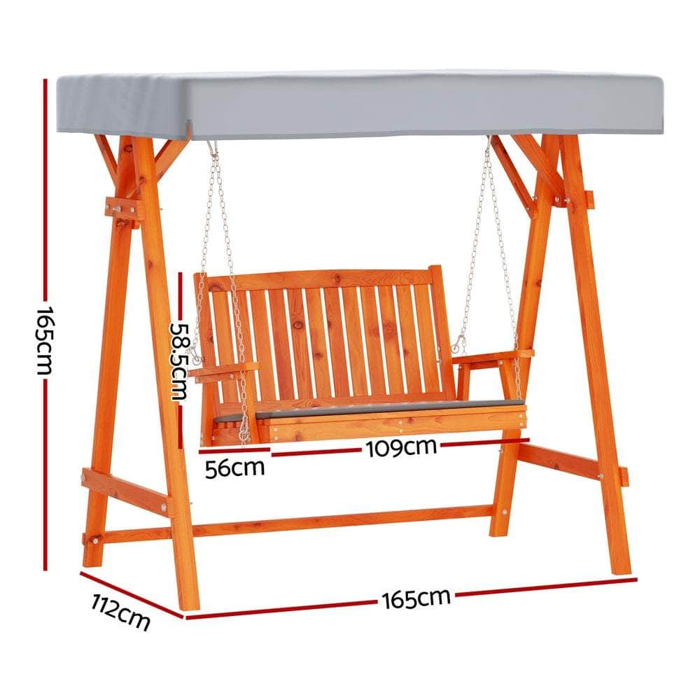 Swing Chair Wooden Garden Bench Canopy 2 Seater Outdoor Furniture