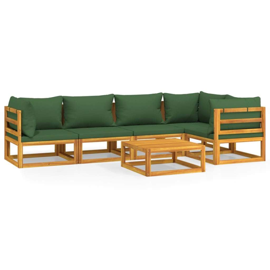 Sylvan Serenity: 6-Piece Solid Wood Garden Lounge with Green Cushions