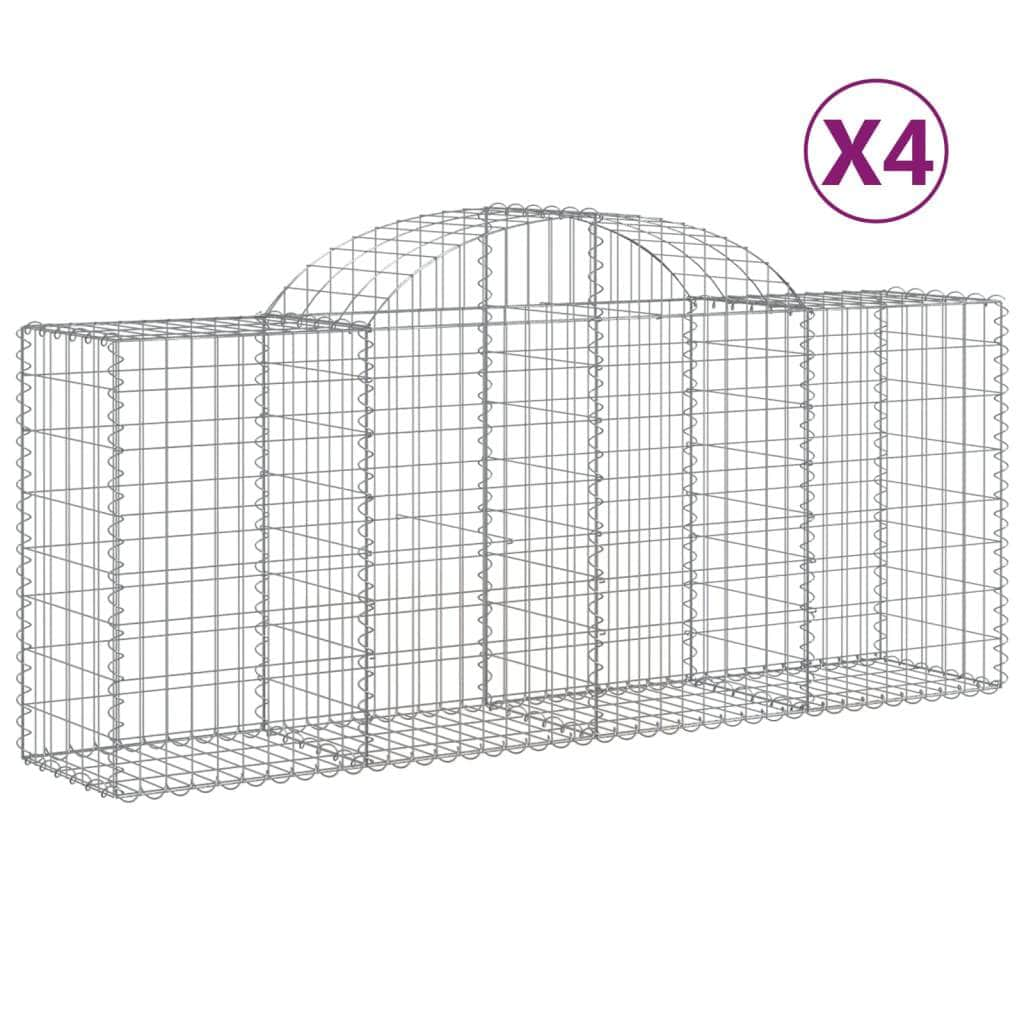 Symphony of Style: Set of 4 Arched Gabion Baskets in Galvanized Iron